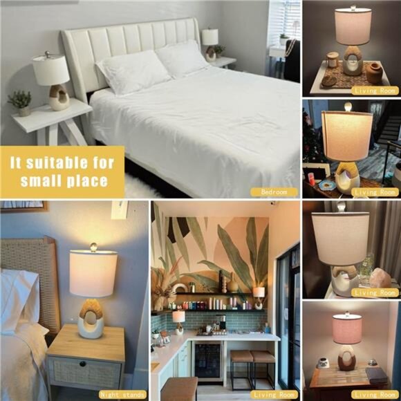 OYEARS Boho Table Lamps Bedroom Living Room Set 2 Small Farmhouse Rattan Table - Picture 5 of 7